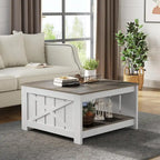 Table basse carrée à 2 niveaux avec rangement latéral | Gris, Noyer, Chêne foncé