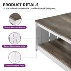 Table basse carrée à 2 niveaux avec rangement latéral | Gris, Noyer, Chêne foncé