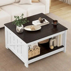 Table basse carrée à 2 niveaux avec rangement latéral | Gris, Noyer, Chêne foncé