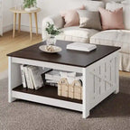 Table basse carrée à 2 niveaux avec rangement latéral | Gris, Noyer, Chêne foncé
