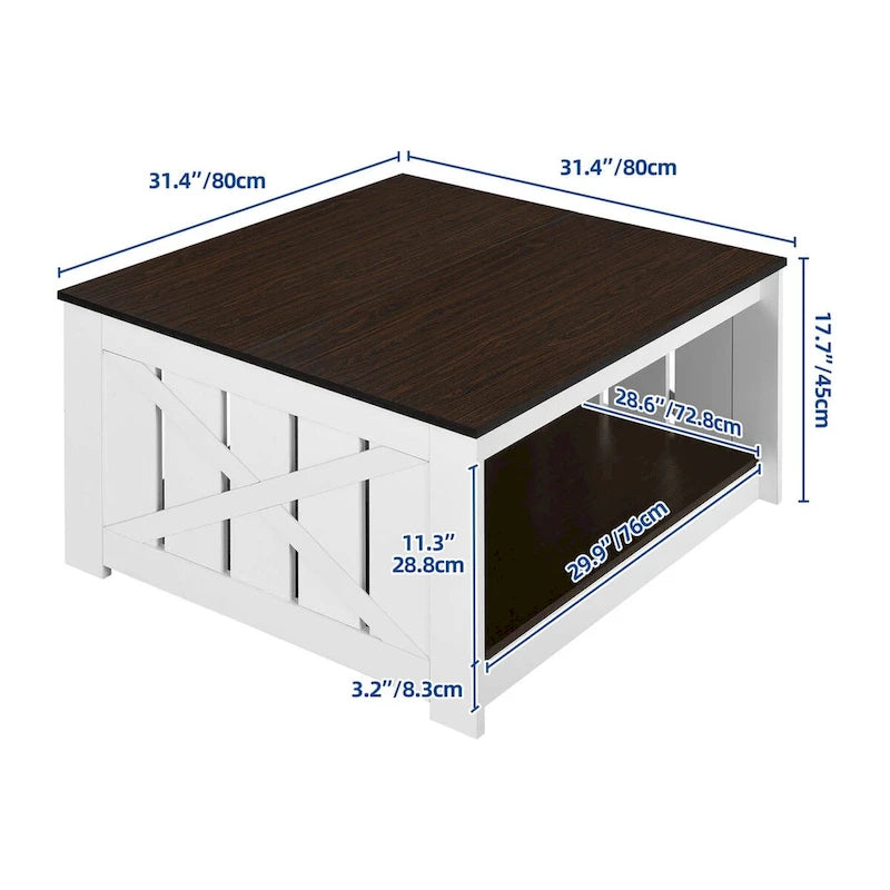 Table basse carrée à 2 niveaux avec rangement latéral | Gris, Noyer, Chêne foncé
