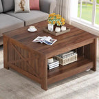 Table basse carrée à 2 niveaux avec rangement latéral | Gris, Noyer, Chêne foncé
