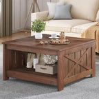 Table basse carrée à 2 niveaux avec rangement latéral | Gris, Noyer, Chêne foncé