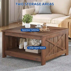 Table basse carrée à 2 niveaux avec rangement latéral | Gris, Noyer, Chêne foncé