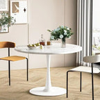 Table de cuisine ou de salle à manger ronde Grondin de style Mid-Century Modern avec plateau en MDF de qualité supérieure et pied en acier