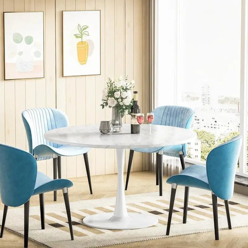 Table de cuisine ou de salle à manger ronde Grondin de style Mid-Century Modern avec plateau en MDF de qualité supérieure et pied en acier