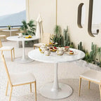 Table de cuisine ou de salle à manger ronde Grondin de style Mid-Century Modern avec plateau en MDF de qualité supérieure et pied en acier