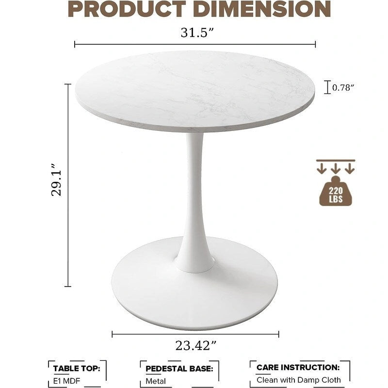 Table de cuisine ou de salle à manger ronde Grondin de style Mid-Century Modern avec plateau en MDF de qualité supérieure et pied en acier