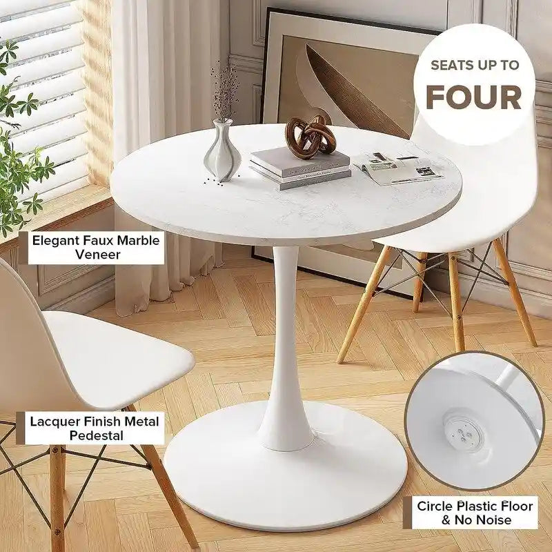 Table de cuisine ou de salle à manger ronde Grondin de style Mid-Century Modern avec plateau en MDF de qualité supérieure et pied en acier