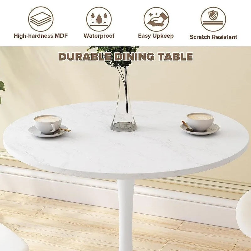 Table de cuisine ou de salle à manger ronde Grondin de style Mid-Century Modern avec plateau en MDF de qualité supérieure et pied en acier