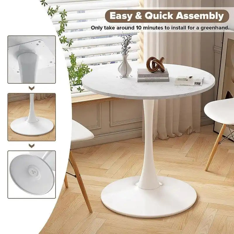 Table de cuisine ou de salle à manger ronde Grondin de style Mid-Century Modern avec plateau en MDF de qualité supérieure et pied en acier