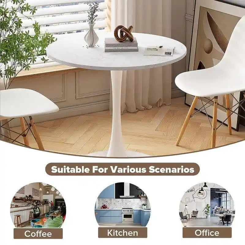 Table de cuisine ou de salle à manger ronde Grondin de style Mid-Century Modern avec plateau en MDF de qualité supérieure et pied en acier