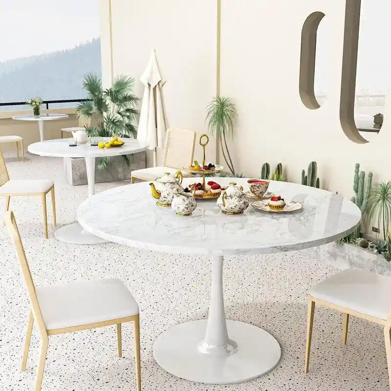 Table de cuisine ou de salle à manger ronde Grondin de style Mid-Century Modern avec plateau en MDF de qualité supérieure et pied en acier