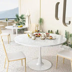 Table de cuisine ou de salle à manger ronde Grondin de style Mid-Century Modern avec plateau en MDF de qualité supérieure et pied en acier