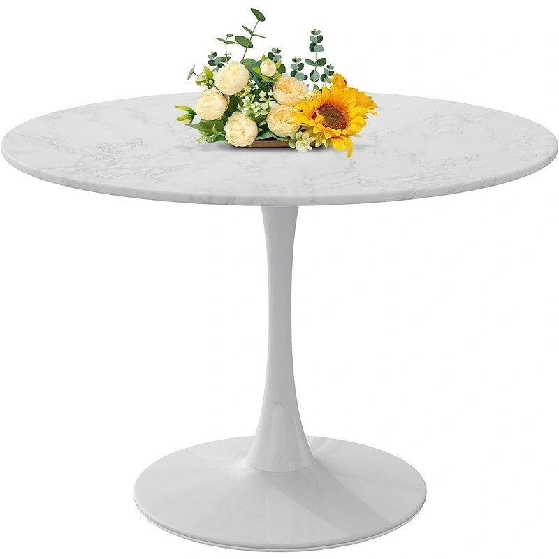 Table de cuisine ou de salle à manger ronde Grondin de style Mid-Century Modern avec plateau en MDF de qualité supérieure et pied en acier