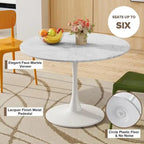 Table de cuisine ou de salle à manger ronde Grondin de style Mid-Century Modern avec plateau en MDF de qualité supérieure et pied en acier