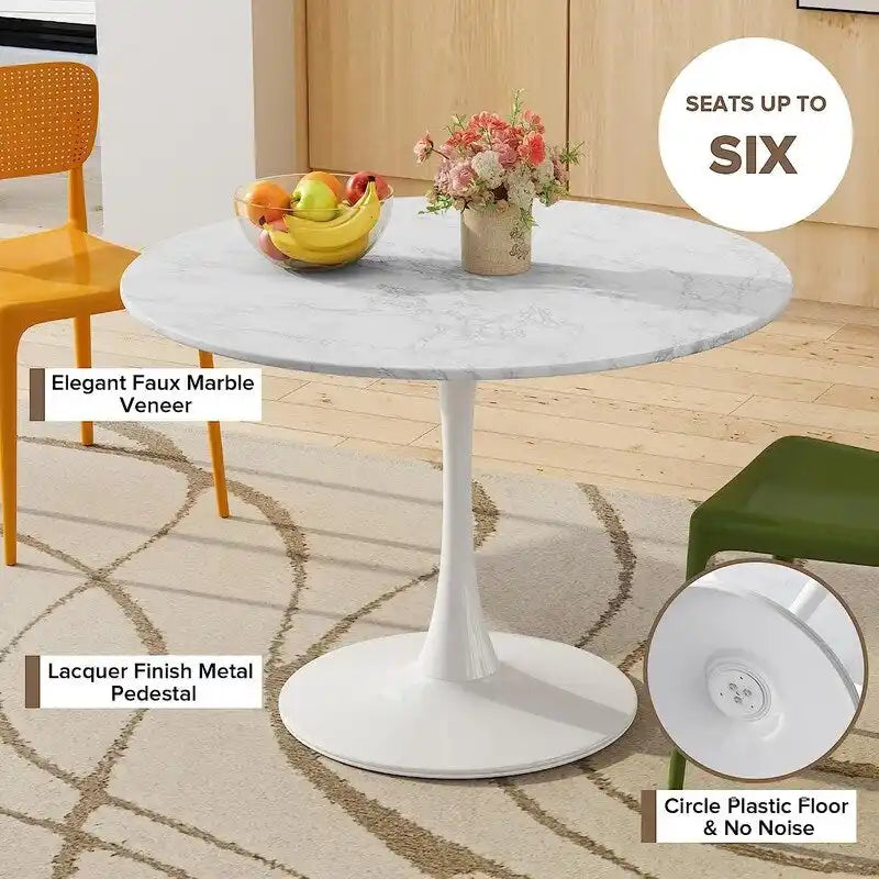 Table de cuisine ou de salle à manger ronde Grondin de style Mid-Century Modern avec plateau en MDF de qualité supérieure et pied en acier