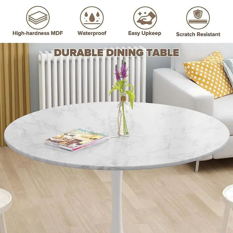 Table de cuisine ou de salle à manger ronde Grondin de style Mid-Century Modern avec plateau en MDF de qualité supérieure et pied en acier