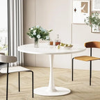 Table de cuisine ou de salle à manger ronde Grondin de style Mid-Century Modern avec plateau en MDF de qualité supérieure et pied en acier