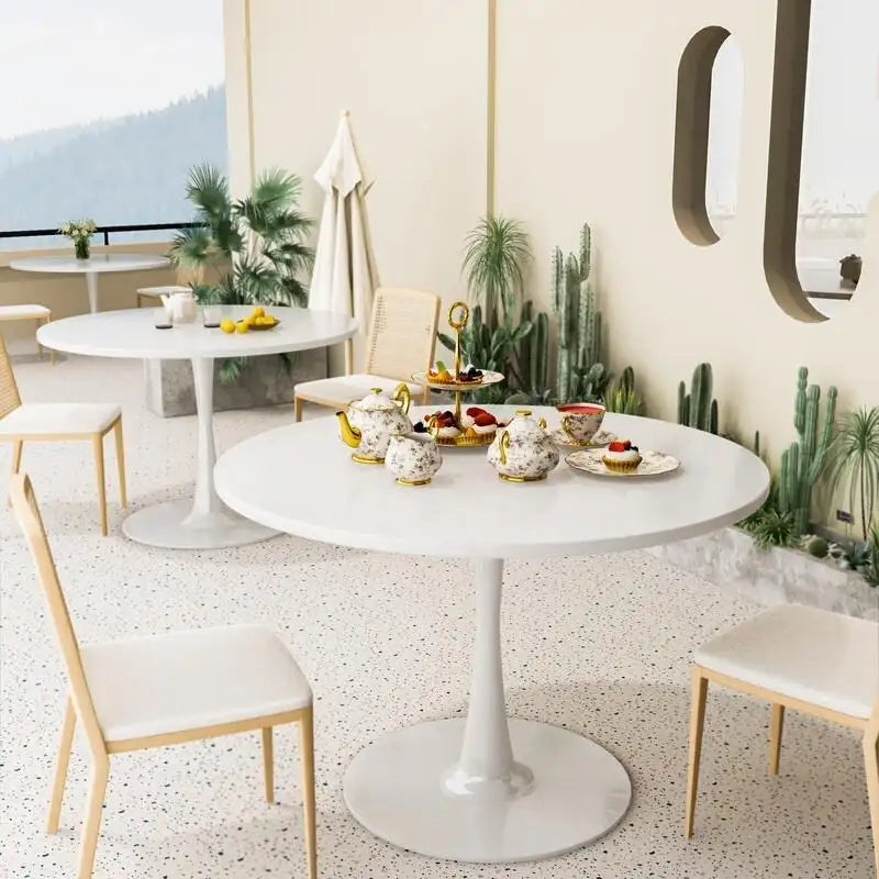 Table de cuisine ou de salle à manger ronde Grondin de style Mid-Century Modern avec plateau en MDF de qualité supérieure et pied en acier