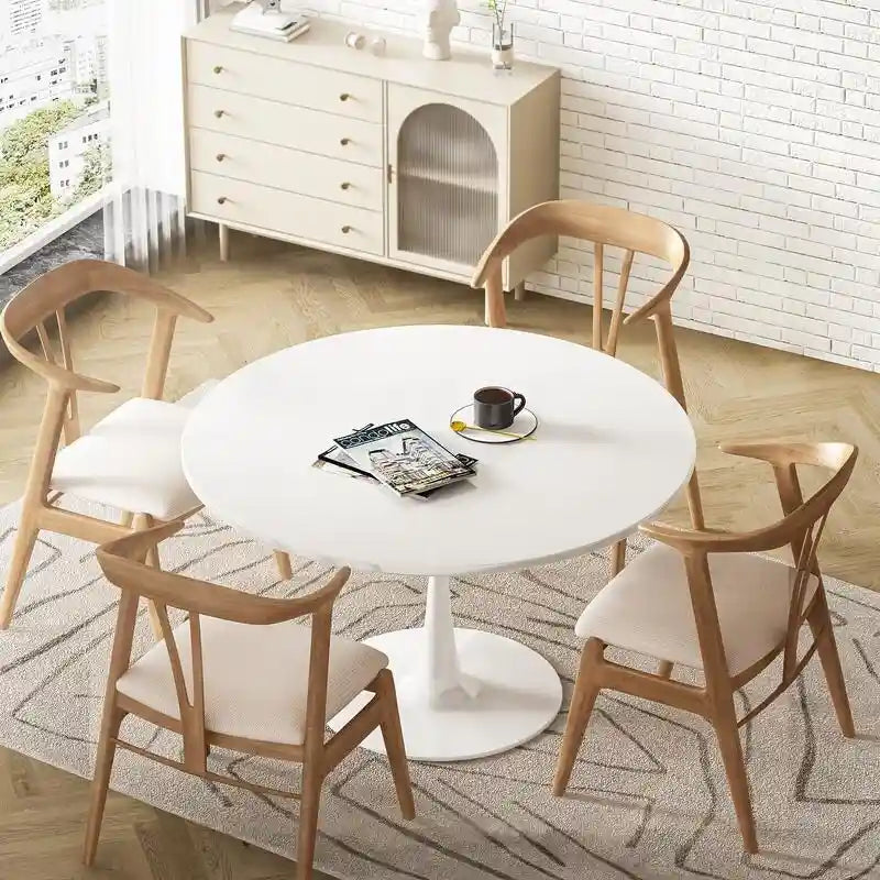 Table de cuisine ou de salle à manger ronde Grondin de style Mid-Century Modern avec plateau en MDF de qualité supérieure et pied en acier