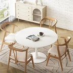 Table de cuisine ou de salle à manger ronde Grondin de style Mid-Century Modern avec plateau en MDF de qualité supérieure et pied en acier
