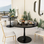 Table de cuisine ou de salle à manger ronde Grondin de style Mid-Century Modern avec plateau en MDF de qualité supérieure et pied en acier