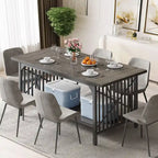 Table à manger industrielle gris/marron de 70 po avec étagère de rangement, pour 6 à 8 personnes