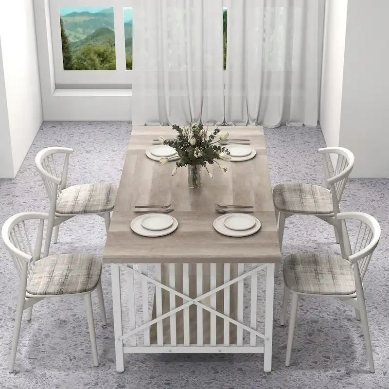 Table à manger industrielle gris/marron de 70 po avec étagère de rangement, pour 6 à 8 personnes