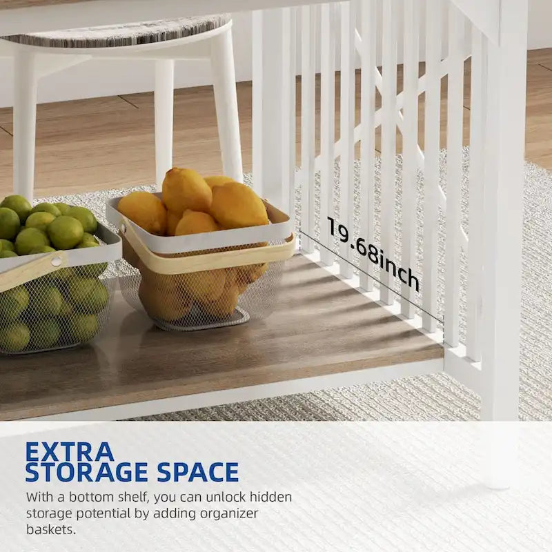 Table à manger industrielle gris/marron de 70 po avec étagère de rangement, pour 6 à 8 personnes