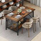 Table à manger industrielle gris/marron de 70 po avec étagère de rangement, pour 6 à 8 personnes