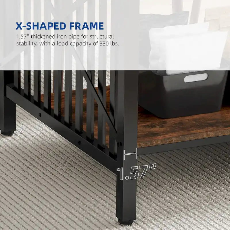 Table à manger industrielle gris/marron de 70 po avec étagère de rangement, pour 6 à 8 personnes