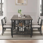 Table à manger industrielle gris/marron de 70 po avec étagère de rangement, pour 6 à 8 personnes