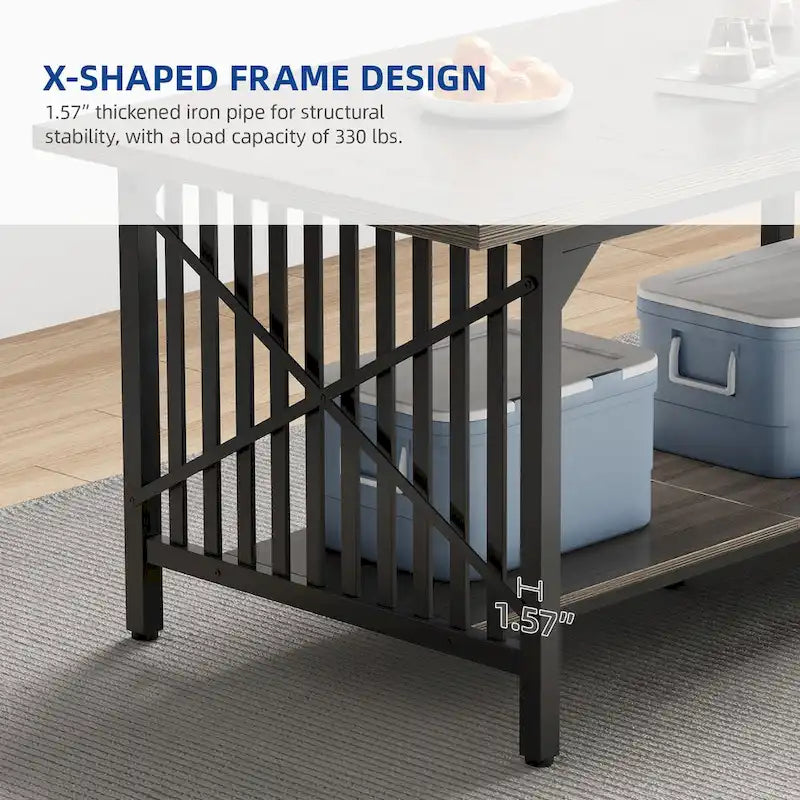 Table à manger industrielle gris/marron de 70 po avec étagère de rangement, pour 6 à 8 personnes
